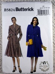 5824 BUTTERICK LINED 2 BUTTON DOUBLE BREASTED COLLAR COAT PATTERN 14-22 NEW